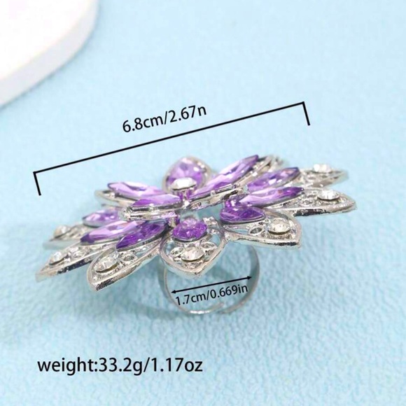 Large Purple and Silver Flower Decor Ring - Picture 4 of 5